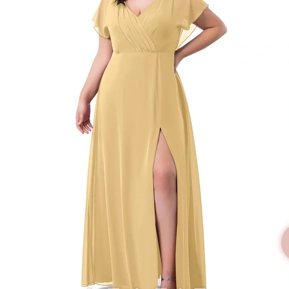 Azazie Rylee Bridesmaid Dress Gold Size A14 - Picture 1 of 8